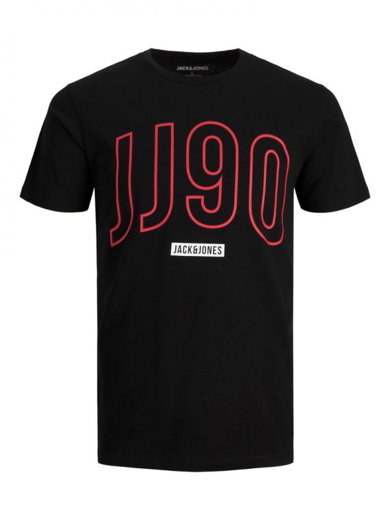 ΜΠΛΟΥΖΑ Τ-shirt λαιμοκοψη σταμπα-JACK AND JONES-χρωμα ΜΑΥΡΟ