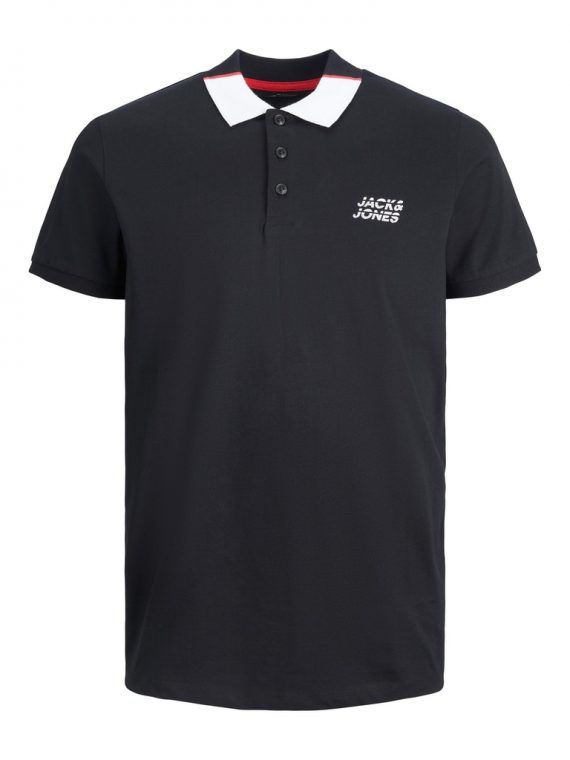 ΜΠΛΟΥΖΑ ΠΟΛΟ ΜΑΚΟ ΜΕ ΔΙΧΡΩΜΙΑ ΣΤΟ ΓΙΑΚΑ-JACK AND JONES-χρωμα ΜΑΥΡΟ