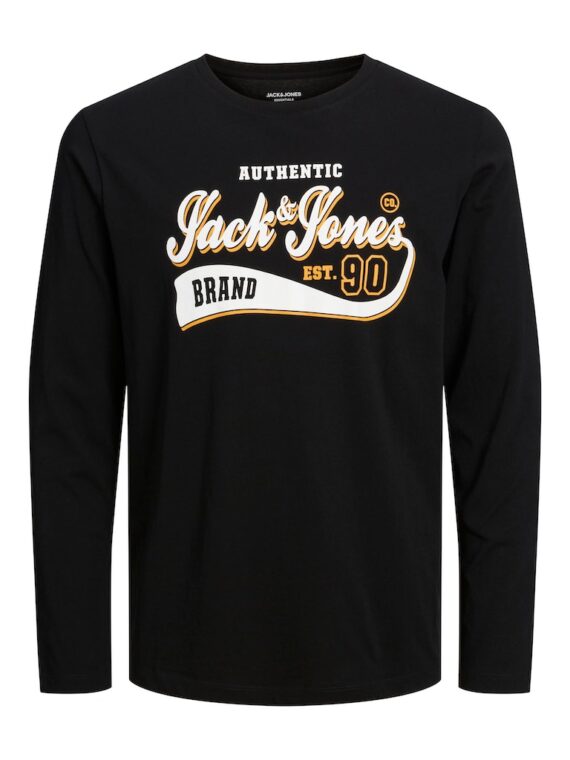 ΜΠΛΟΥΖΑ T-SHIRT ΜΑΚΡΥΜΑΝΙΚΗ ΜΑΚΟ ΜΕ ΣΤΑΜΠΑ-JACK AND JONES-Χρωμα ΜΑΥΡΟ