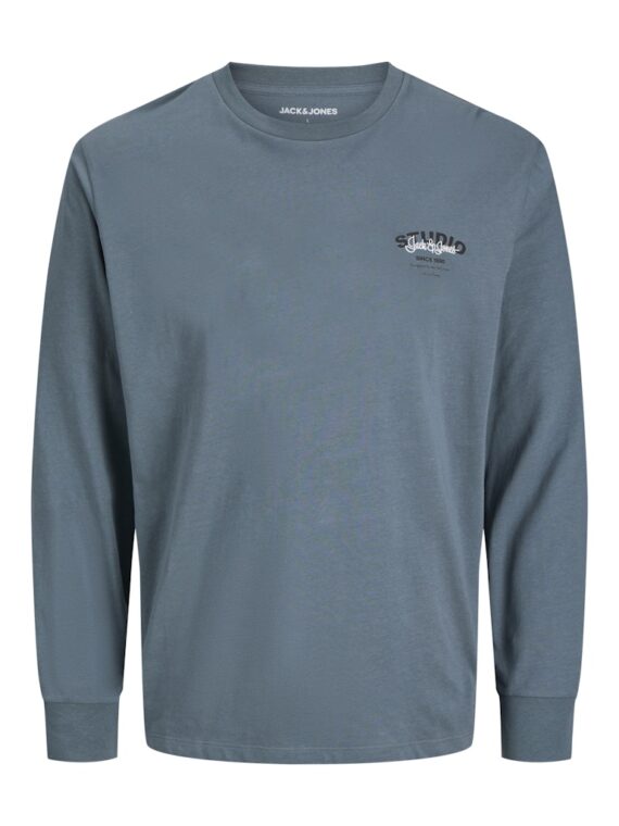 ΜΠΛΟΥΖΑ ΜΑΚΟ ΜΑΚΡΥΜΑΝΙΚΗ ΜΟΝΟΧΡΩΜΗ-ΥΠΕΡΜΕΓΕΘΟΣ-jack and jones-χρωμα STONE BLUE