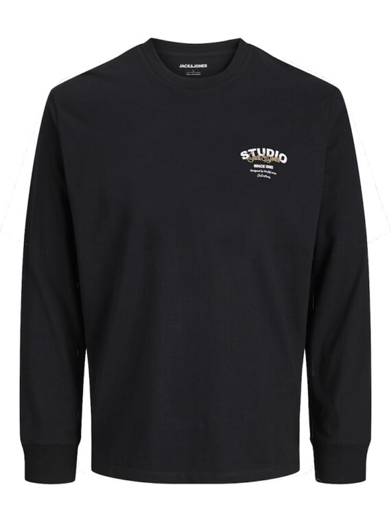 ΜΠΛΟΥΖΑ ΜΑΚΟ ΜΑΚΡΥΜΑΝΙΚΗ ΜΟΝΟΧΡΩΜΗ-ΥΠΕΡΜΕΓΕΘΟΣ-jack and jones-χρωμα ΜΑΥΡΟ