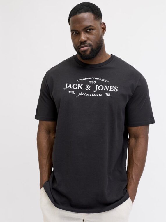 ΜΠΛΟΥΖΑ t-shirt-ΛΑΙΜΟΚΟΨΗ ΣΤΑΜΠΑ ΥΠΕΡΜΕΓΕΘΟΣ-jack and jones-χρωμα ΜΑΥΡΟ