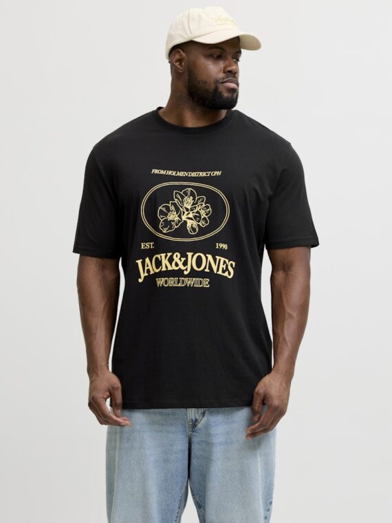 ΜΠΛΟΥΖΑ t-shirt ΛΑΙΜΟΚΟΨΗ ΣΤΑΜΠΑ ΥΠΕΡΜΕΓΕΘΟΣ-jack and jones-χρωμα ΜΑΥΡΟ
