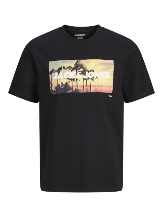 ΜΠΛΟΥΖΑ tshirt ΛΑΙΜΟΚΟΨΗ ΣΤΑΜΠΑ ΥΠΕΡΜΕΓΕΘΟΣ-jack and jones-χρωμα ΜΑΥΡΟ