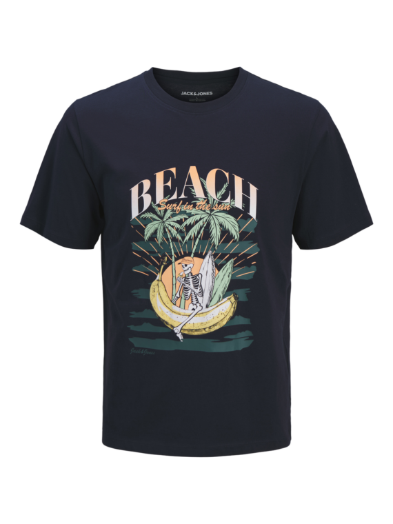 ΜΠΛΟΥΖΑ tshirt ΛΑΙΜΟΚΟΨΗ ΣΤΑΜΠΑ-ΥΠΕΡΜΕΓΕΘΟΣ-Jack and jones-χρωμα ΜΠΛΕ