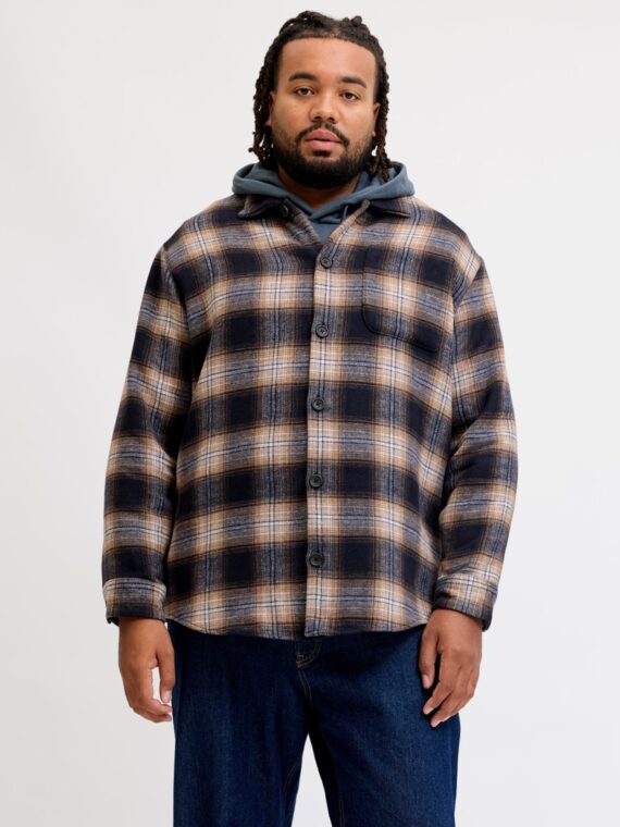 ΠΟΥΚΑΜΙΣΟ OVERSHIRT ΚΑΡΩ ΦΑΝΕΛΛΑ-ΥΠΕΡΜΕΓΕΘΟΣ-jack and jones-χρωμα ΜΠΛΕ