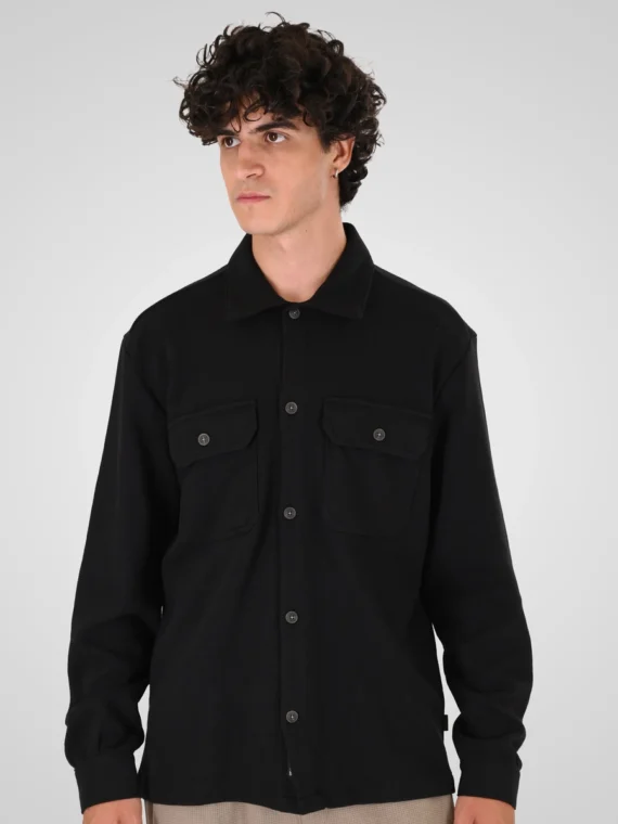 ΠΟΥΚΑΜΙΣΟ overshirt ΑΝΑΓΛΥΦΟ ΥΦΑΣΜΑ-ΥΠΕΡΜΕΓΕΘΟΣ-double-χρωμα μαυρο